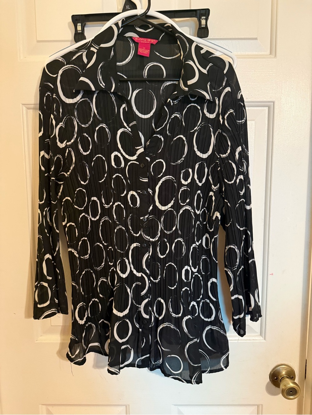 Sunny Leigh Black Button-Front Circle Print Blouse